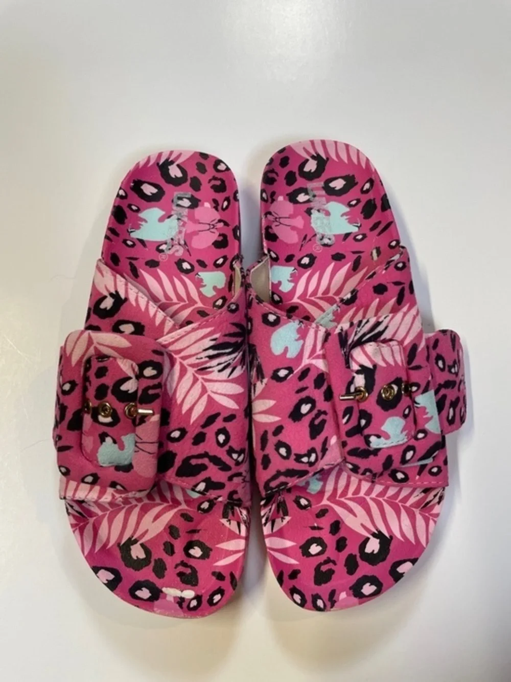 Lukees by Muk Luk Womens Pink Leopard Floral Slide Sandals Size EU 38 US 7.5-8